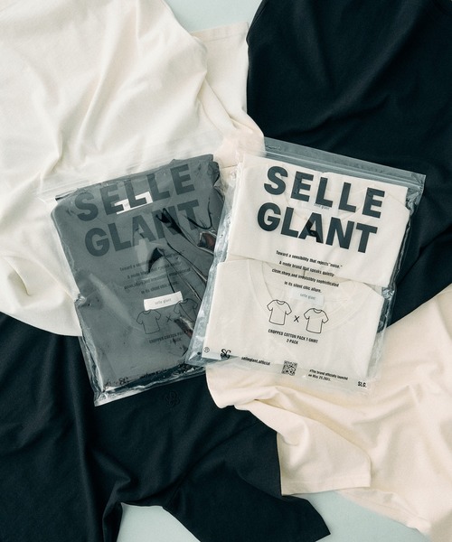 SELLE GLANT(セレグランテ)の「CROPED DESIGN PACK TSHIRT/クロップドデザインパックTシャツ(2枚組)(Tシャツ/カットソー・メンズ・ブラック/ナチュラル・MEDIUM/LARGE/SMALL)」の6枚目の写真