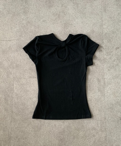 lilful(リルフル)の「【26年春夏新作】バッグリボンデザイン 半袖ピチT(Tシャツ/カットソー・レディース・ブラック/グレー・S/M)」の15枚目の写真