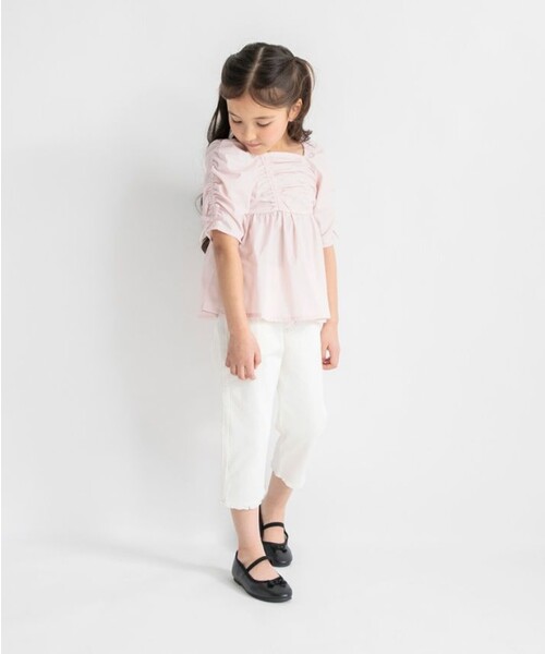 BRANSHES（ブランシェス）の「【プチレディ/おそろい】シャーリングリボンチュニック（シャツ/ブラウス・キッズ・ピンク/アイボリー・150/110/100/140/120/130）」の13枚目の写真