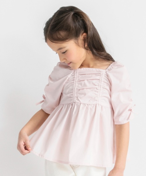 BRANSHES（ブランシェス）の「【プチレディ/おそろい】シャーリングリボンチュニック（シャツ/ブラウス・キッズ・ピンク/アイボリー・150/110/100/140/120/130）」の2枚目の写真