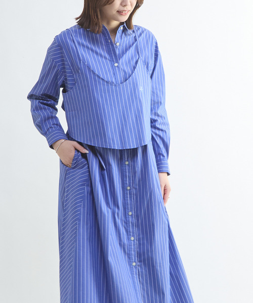 CONVERSE TOKYO(コンバーストウキョウ)の「BUSTIER SET FLARE SHIRT DRESS(シャツワンピース・レディース・ブルー系その他/ブルー/グレー系その他・FREE)」の1枚目の写真