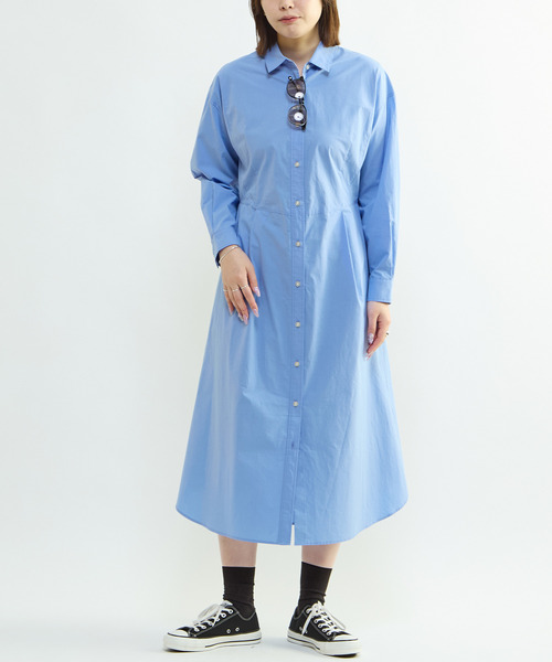 CONVERSE TOKYO(コンバーストウキョウ)の「BUSTIER SET FLARE SHIRT DRESS(シャツワンピース・レディース・ブルー系その他/ブルー/グレー系その他・FREE)」の3枚目の写真