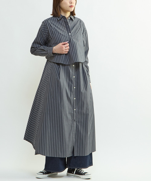 CONVERSE TOKYO(コンバーストウキョウ)の「BUSTIER SET FLARE SHIRT DRESS(シャツワンピース・レディース・ブルー系その他/ブルー/グレー系その他・FREE)」の6枚目の写真