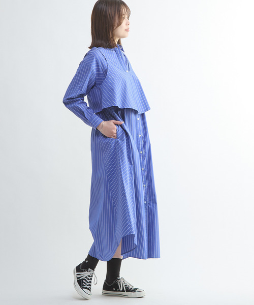 CONVERSE TOKYO(コンバーストウキョウ)の「BUSTIER SET FLARE SHIRT DRESS(シャツワンピース・レディース・ブルー系その他/ブルー/グレー系その他・FREE)」の9枚目の写真