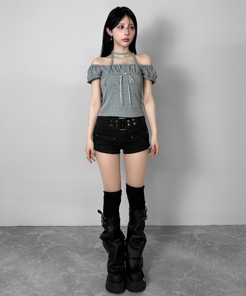 FOLLOWIN(フォロウィン)の「太ベルトスタッズデザインデニムショートパンツ(デニムパンツ・レディース・ブルー/ブラック・SMALL/MEDIUM/LARGE)」の9枚目の写真