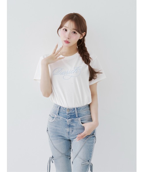 Darich(ダーリッチ)の「DarichエンブロイダリービジューTシャツ(Tシャツ/カットソー・レディース・ブラック/ピンク/ホワイト・FREE)」の2枚目の写真