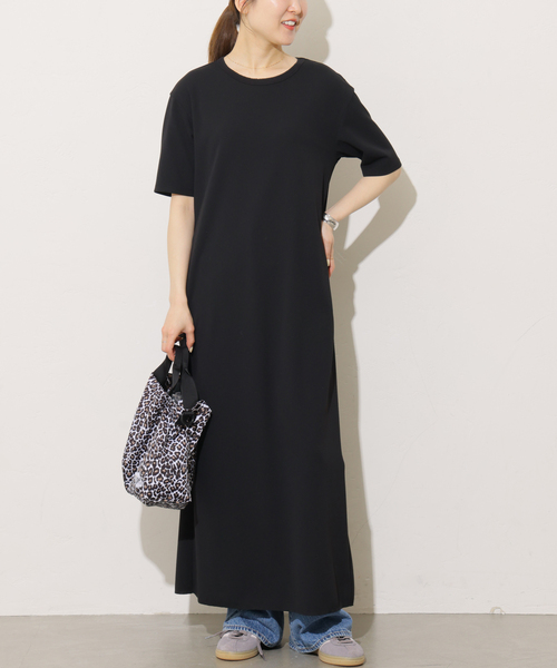 JOURNAL STANDARD relume（ジャーナルスタンダード　レリューム）の「カットジャージーハーフスリーブワンピース（ワンピース・レディース・ブラック/ブラウン・FREE）」の3枚目の写真