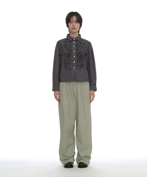 PARTIMENTO WOMEN（パルティメントウィメン）の「カントリーラッフルピンタックシャツ_ネイビーチェック（シャツ/ブラウス・レディース・その他・SMALL/MEDIUM）」の2枚目の写真