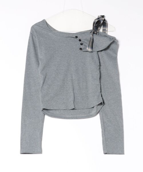 Lace Ladies(レースレディース)の「チェック柄 リボン付き アシンメトリー リブ ニット トップス(Tシャツ/カットソー・レディース・グレー・M/XL)」の10枚目の写真