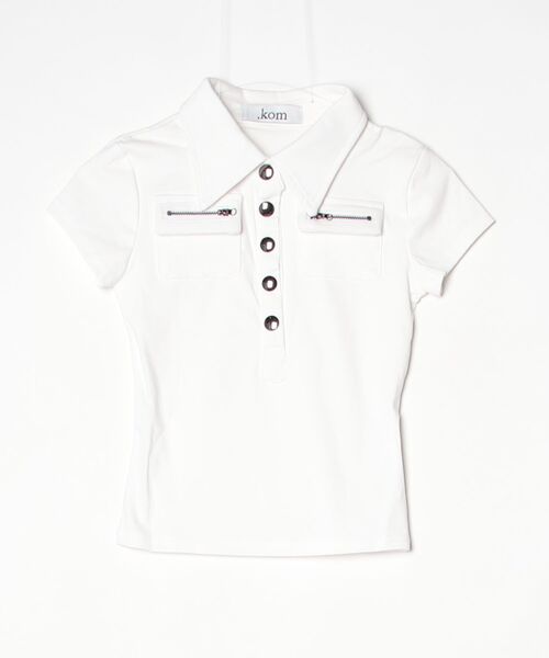 .KOM(ドットコム)の「A'GEM/9 × .kom 『.KOM/ドットケーオーエム』ジップポケットポロトップス(シャツ/ブラウス・レディース・ホワイト/ブラック・FREE)」の10枚目の写真