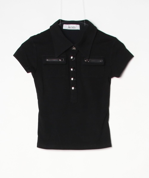 .KOM(ドットコム)の「A'GEM/9 × .kom 『.KOM/ドットケーオーエム』ジップポケットポロトップス(シャツ/ブラウス・レディース・ホワイト/ブラック・FREE)」の6枚目の写真
