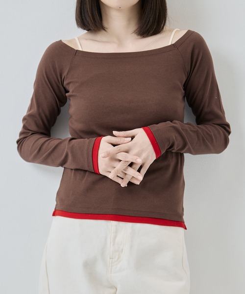 JANE SMITH / JOHN SMITH（ジェーンスミスジョンスミス）の「[JANE SMITH/ジェーン・スミス]COTTON OFF SHOULDER LAYERED PULLOVER（Tシャツ/カットソー・レディース・ベージュ/ブラウン・38）」の2枚目の写真