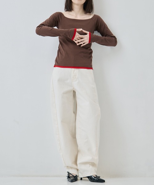 JANE SMITH / JOHN SMITH（ジェーンスミスジョンスミス）の「[JANE SMITH/ジェーン・スミス]COTTON OFF SHOULDER LAYERED PULLOVER（Tシャツ/カットソー・レディース・ベージュ/ブラウン・38）」の5枚目の写真