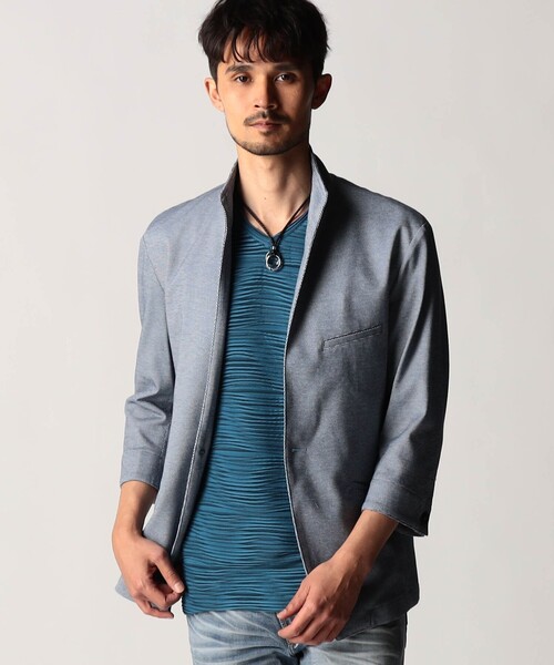 NICOLE CLUB FOR MEN（ニコルクラブフォーメン）の「7分袖イタリアンカラージャケット（その他アウター・メンズ・ブルー/グレー/ライトグレー・XL/L/M）」の3枚目の写真