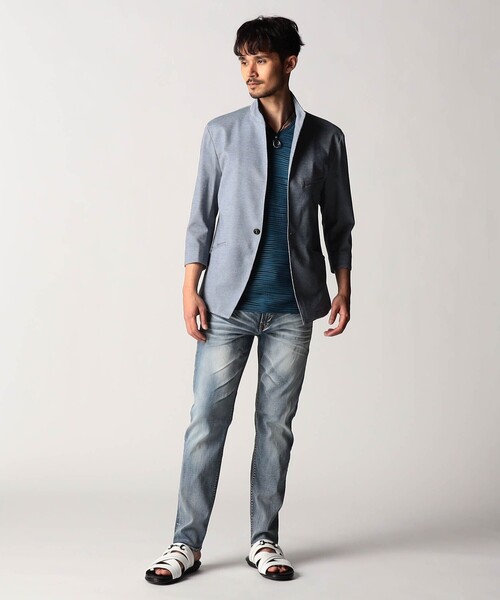NICOLE CLUB FOR MEN（ニコルクラブフォーメン）の「7分袖イタリアンカラージャケット（その他アウター・メンズ・ブルー/グレー/ライトグレー・XL/L/M）」の6枚目の写真