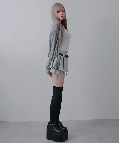 Diable baiser(ディアブルベーゼ)の「フロントリボン薄手シアーカーディガン(Tシャツ/カットソー・レディース・グレー/ブラック・FREE)」の4枚目の写真