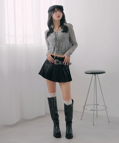 Diable baiser(ディアブルベーゼ)の「フロントリボン薄手シアーカーディガン(Tシャツ/カットソー・レディース・グレー/ブラック・FREE)」の11枚目の写真