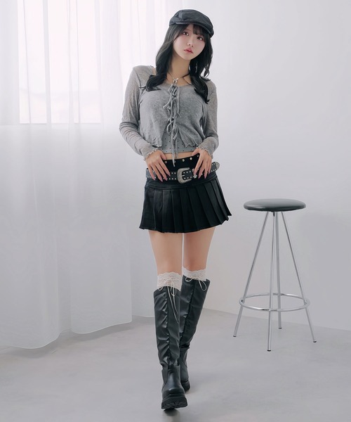 Diable baiser(ディアブルベーゼ)の「フロントリボン薄手シアーカーディガン(Tシャツ/カットソー・レディース・グレー/ブラック・FREE)」の13枚目の写真