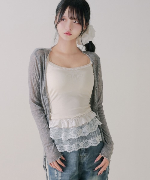 Diable baiser(ディアブルベーゼ)の「フロントリボン薄手シアーカーディガン(Tシャツ/カットソー・レディース・グレー/ブラック・FREE)」の15枚目の写真