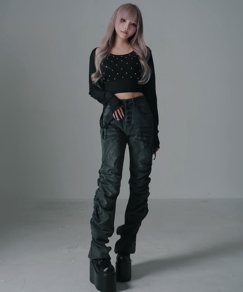 Diable baiser(ディアブルベーゼ)の「フロントリボン薄手シアーカーディガン(Tシャツ/カットソー・レディース・グレー/ブラック・FREE)」の20枚目の写真