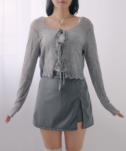 Diable baiser(ディアブルベーゼ)の「フロントリボン薄手シアーカーディガン(Tシャツ/カットソー・レディース・グレー/ブラック・FREE)」の21枚目の写真