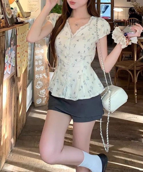 GLAMOROUS JANE(グラマラスジェーン)の「小花プリントレース半袖ブラウス(シャツ/ブラウス・レディース・ホワイト・M/L)」の12枚目の写真