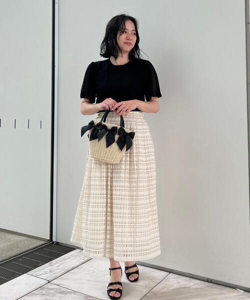 couture brooch(クチュールブローチ)の「【洗える】シアーチェックスカート(スカート・レディース・ブラック/ホワイト/パープル・42/40/38/36)」の10枚目の写真