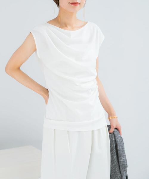 URBAN RESEARCH ROSSO WOMEN(アーバンリサーチ ロッソ)の「クールタッチ デザインドレープカットソー(Tシャツ/カットソー・レディース・オフホワイト/ネイビー/ブルー系その他・FREE)」の5枚目の写真
