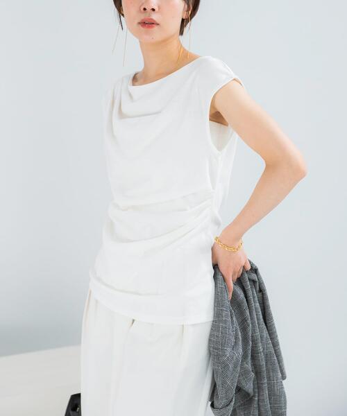 URBAN RESEARCH ROSSO WOMEN(アーバンリサーチ ロッソ)の「クールタッチ デザインドレープカットソー(Tシャツ/カットソー・レディース・オフホワイト/ネイビー/ブルー系その他・FREE)」の6枚目の写真
