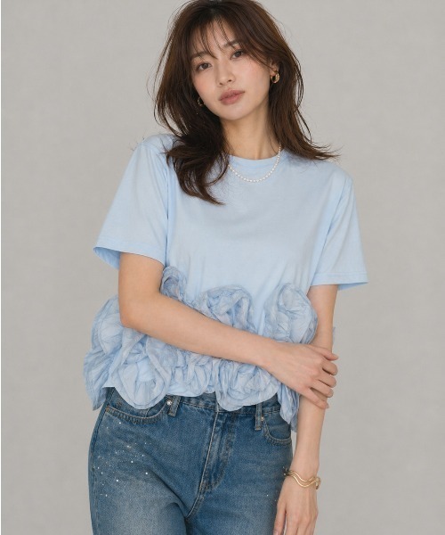 Lateru（ラテル）の「ヘムラインフリル T シャツ（Tシャツ/カットソー・レディース・ホワイト/ブルー/ブラック・FREE）」の9枚目の写真