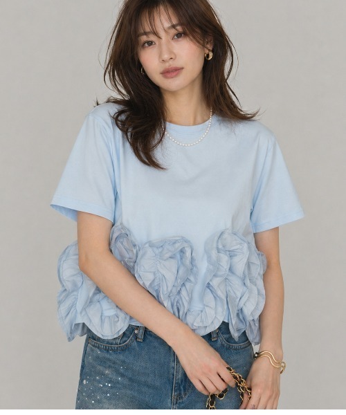 Lateru（ラテル）の「ヘムラインフリル T シャツ（Tシャツ/カットソー・レディース・ホワイト/ブルー/ブラック・FREE）」の10枚目の写真