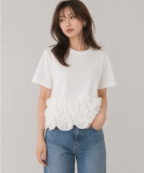 Lateru（ラテル）の「ヘムラインフリル T シャツ（Tシャツ/カットソー・レディース・ホワイト/ブルー/ブラック・FREE）」の4枚目の写真