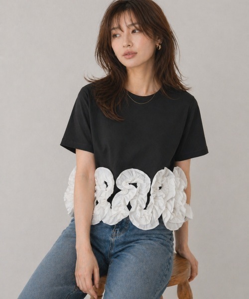 Lateru（ラテル）の「ヘムラインフリル T シャツ（Tシャツ/カットソー・レディース・ホワイト/ブルー/ブラック・FREE）」の14枚目の写真