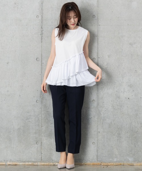 MAISONCOMFY (メゾンコンフィ)の「【接触冷感 フリルカットソー】異素材ドッキングが可愛らしい1枚(Tシャツ/カットソー・レディース・カーキ/ブラック/ホワイト・FREE)」の22枚目の写真