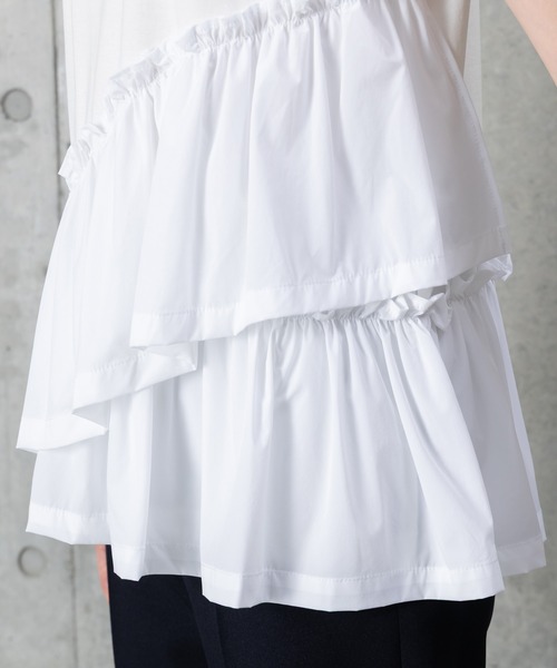 MAISONCOMFY (メゾンコンフィ)の「【接触冷感 フリルカットソー】異素材ドッキングが可愛らしい1枚(Tシャツ/カットソー・レディース・カーキ/ブラック/ホワイト・FREE)」の5枚目の写真