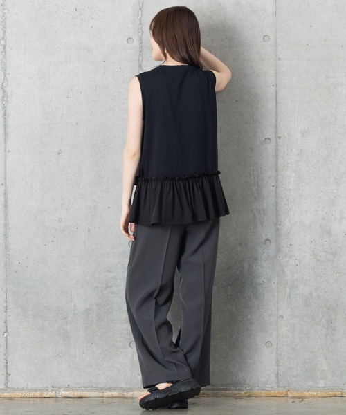 MAISONCOMFY (メゾンコンフィ)の「【接触冷感 フリルカットソー】異素材ドッキングが可愛らしい1枚(Tシャツ/カットソー・レディース・カーキ/ブラック/ホワイト・FREE)」の10枚目の写真