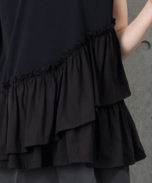 MAISONCOMFY (メゾンコンフィ)の「【接触冷感 フリルカットソー】異素材ドッキングが可愛らしい1枚(Tシャツ/カットソー・レディース・カーキ/ブラック/ホワイト・FREE)」の13枚目の写真