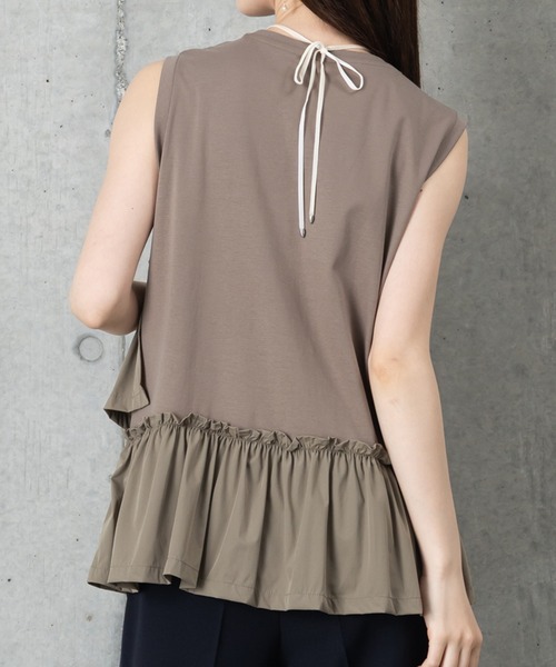 MAISONCOMFY (メゾンコンフィ)の「【接触冷感 フリルカットソー】異素材ドッキングが可愛らしい1枚(Tシャツ/カットソー・レディース・カーキ/ブラック/ホワイト・FREE)」の15枚目の写真