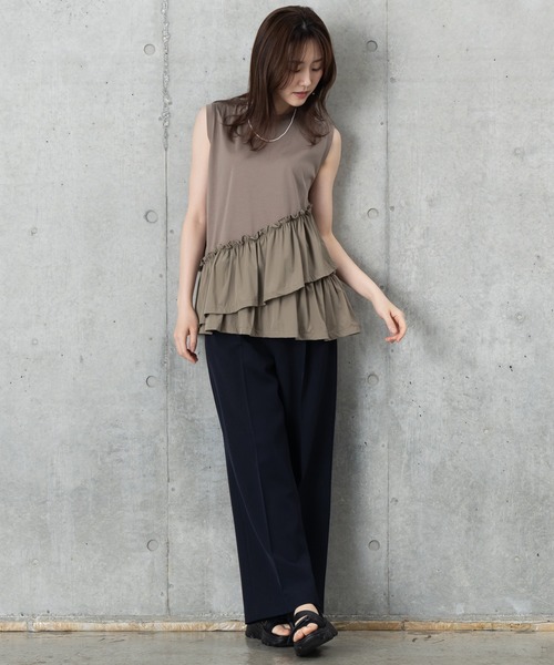MAISONCOMFY (メゾンコンフィ)の「【接触冷感 フリルカットソー】異素材ドッキングが可愛らしい1枚(Tシャツ/カットソー・レディース・カーキ/ブラック/ホワイト・FREE)」の16枚目の写真