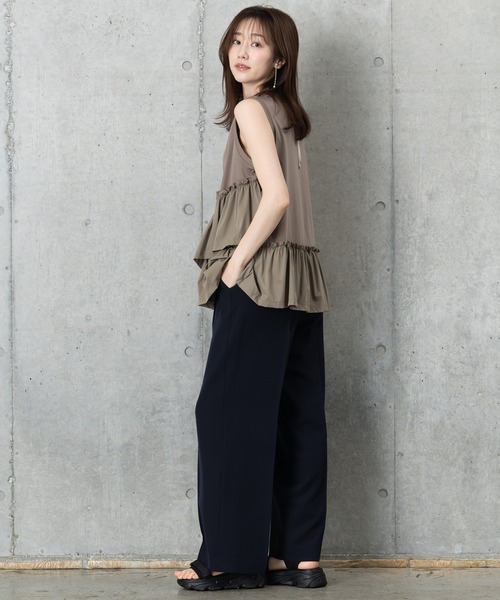 MAISONCOMFY (メゾンコンフィ)の「【接触冷感 フリルカットソー】異素材ドッキングが可愛らしい1枚(Tシャツ/カットソー・レディース・カーキ/ブラック/ホワイト・FREE)」の17枚目の写真