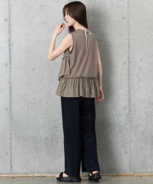 MAISONCOMFY (メゾンコンフィ)の「【接触冷感 フリルカットソー】異素材ドッキングが可愛らしい1枚(Tシャツ/カットソー・レディース・カーキ/ブラック/ホワイト・FREE)」の18枚目の写真