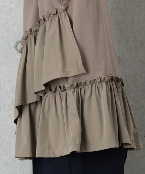 MAISONCOMFY (メゾンコンフィ)の「【接触冷感 フリルカットソー】異素材ドッキングが可愛らしい1枚(Tシャツ/カットソー・レディース・カーキ/ブラック/ホワイト・FREE)」の21枚目の写真