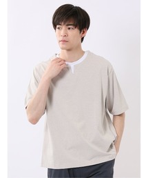 【綿混】タカキュー ダブルフェイス 天竺 キーネック 半袖 Tシャツ