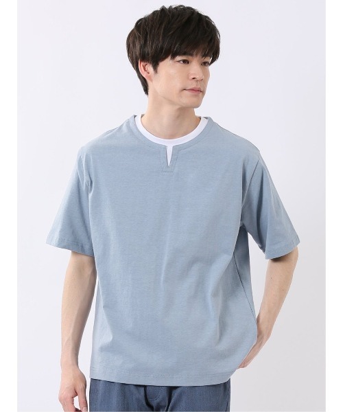 TAKA-Q(タカキュー)の「【綿混】タカキュー ダブルフェイス 天竺 キーネック 半袖 Tシャツ(Tシャツ/カットソー・メンズ・ブラック/ベージュ/ライトグレー/サックスブルー・X-LARGE/LARGE/MEDIUM)」の4枚目の写真
