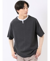 【綿混】タカキュー ダブルフェイス 天竺 キーネック 半袖 Tシャツ