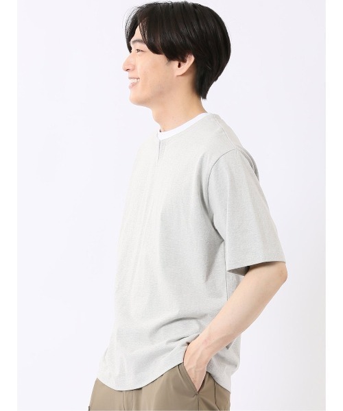 TAKA-Q(タカキュー)の「【綿混】タカキュー ダブルフェイス 天竺 キーネック 半袖 Tシャツ(Tシャツ/カットソー・メンズ・ブラック/ベージュ/ライトグレー/サックスブルー・X-LARGE/LARGE/MEDIUM)」の22枚目の写真