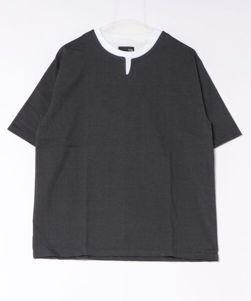 TAKA-Q(タカキュー)の「【綿混】タカキュー ダブルフェイス 天竺 キーネック 半袖 Tシャツ(Tシャツ/カットソー・メンズ・ブラック/ベージュ/ライトグレー/サックスブルー・X-LARGE/LARGE/MEDIUM)」の21枚目の写真