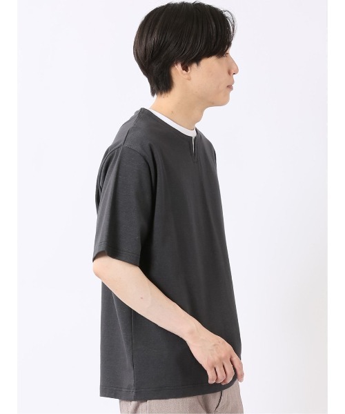 TAKA-Q(タカキュー)の「【綿混】タカキュー ダブルフェイス 天竺 キーネック 半袖 Tシャツ(Tシャツ/カットソー・メンズ・ブラック/ベージュ/ライトグレー/サックスブルー・X-LARGE/LARGE/MEDIUM)」の9枚目の写真