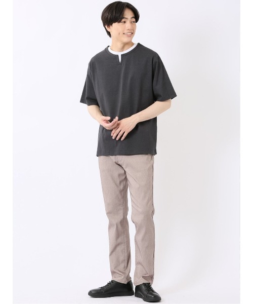 TAKA-Q(タカキュー)の「【綿混】タカキュー ダブルフェイス 天竺 キーネック 半袖 Tシャツ(Tシャツ/カットソー・メンズ・ブラック/ベージュ/ライトグレー/サックスブルー・X-LARGE/LARGE/MEDIUM)」の10枚目の写真