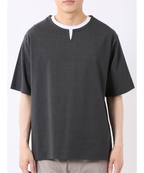 TAKA-Q(タカキュー)の「【綿混】タカキュー ダブルフェイス 天竺 キーネック 半袖 Tシャツ(Tシャツ/カットソー・メンズ・ブラック/ベージュ/ライトグレー/サックスブルー・X-LARGE/LARGE/MEDIUM)」の11枚目の写真